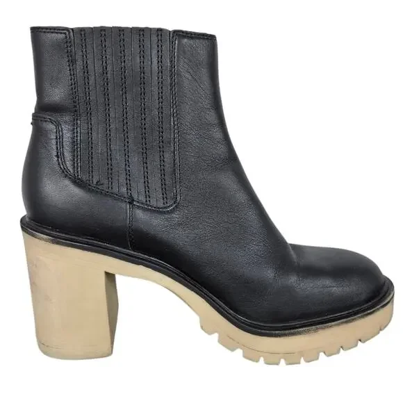 Dolce Vita Castor H2O Booties Womens 9 Waterproof Black Leather Lug Sole Chelsea - Picture 2 of 12